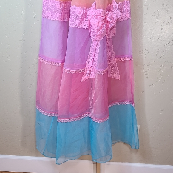 Sheer Fairycore Lace Patchwork Maxi Dress Pink Blue | Side Zip | Small - Picture 4 of 16